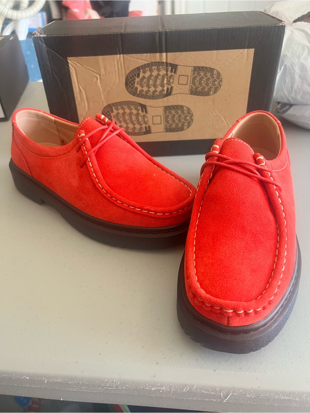 Red women’s size 9 Suede Women's Loafers - Comfortable Flat Driving Shoes